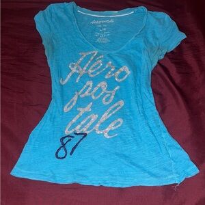 Aeropostale Teal Graphic Tee with Silver Accents